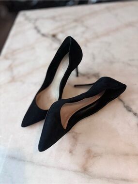 SCHUTZ Analira Black Suede Pointed-Toe Stiletto Pumps - Women's Dress Heels